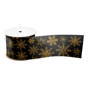 Ruban En Satin Snowflakes Black & Gold