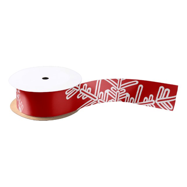 Ruban En Satin Snowflakes blanc rouge Noël minimaliste (Bobine)