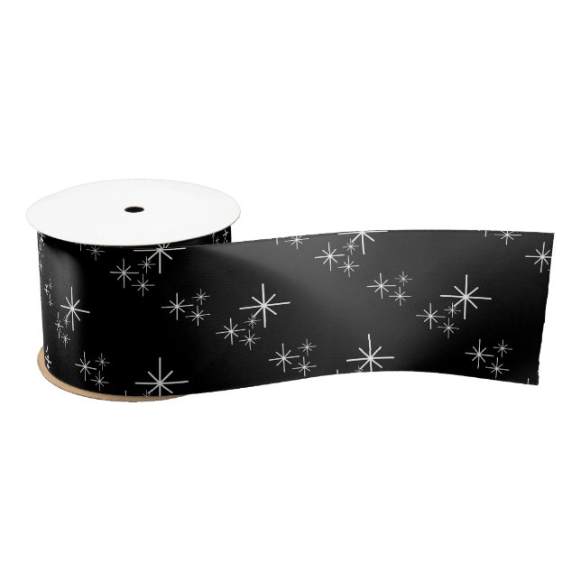 Ruban En Satin Snowflakes de Noël Moderne Noir Blanc tendance (Bobine)