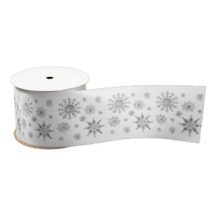 Ruban En Satin Snowflakes Motif En Gris Argent