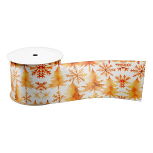 Ruban En Satin Snowflakes Or & Holiday Trees