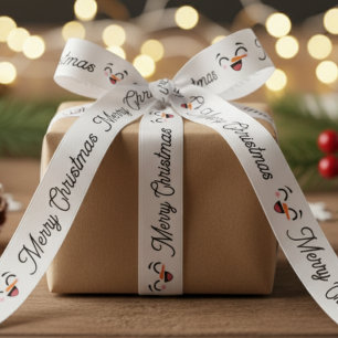 Ruban En Satin Snowman Joyeux Noël mignon visage souriant hiver