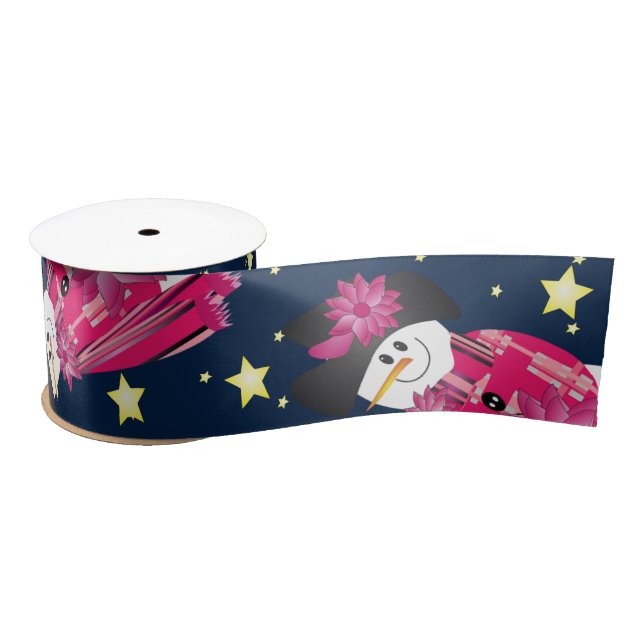 Ruban En Satin Snowman Rose Avec Bleu Marine (Bobine)