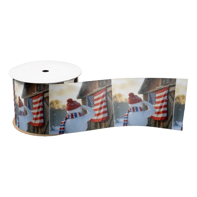Ruban En Satin Snowman Saluting an American Flag (Bobine)