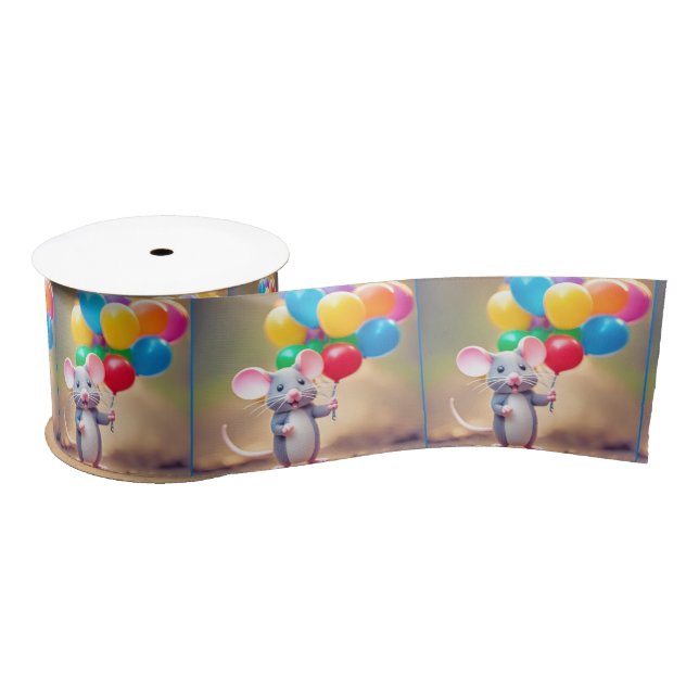 Ruban En Satin Souris Avec Ballons D'Anniversaire (Bobine)