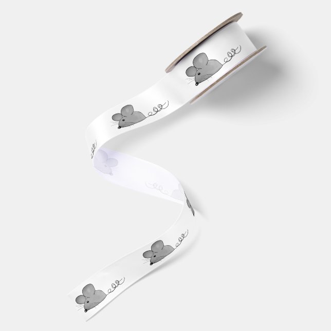 Ruban En Satin Souris grises sur blanc (Dos)