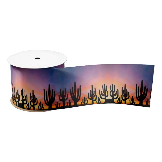 Ruban En Satin Southwestern Desert Landscape Cactus Sunrise Image (Bobine)