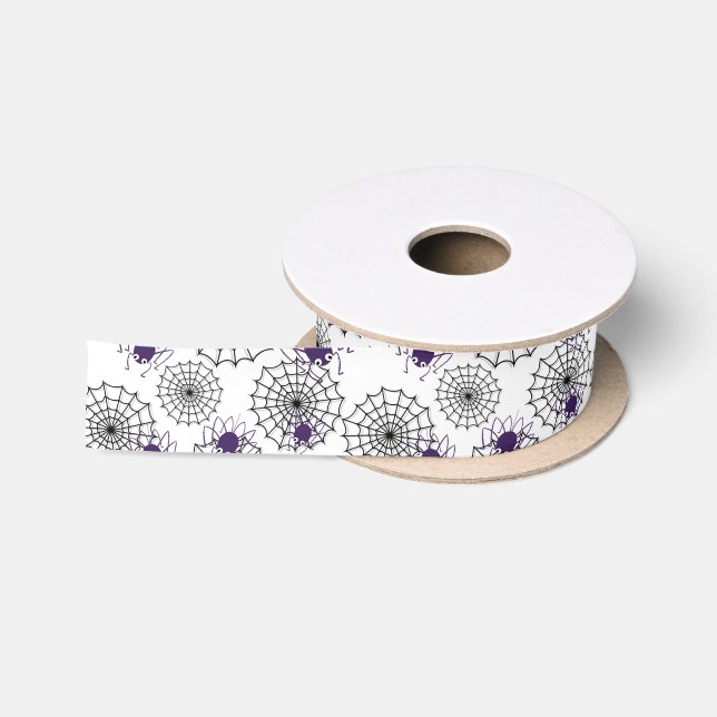 Ruban En Satin Spiderweb & araignées violettes Halloween Motif bl (Bobine)