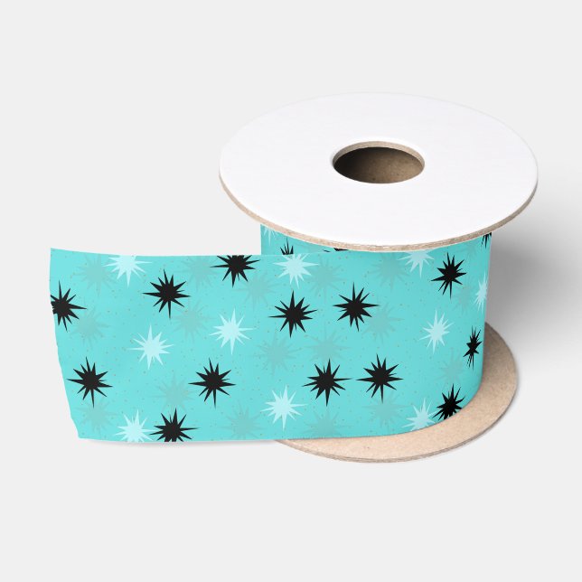 Ruban En Satin Starbursts Turquoise Atomique Ruban Satin (Bobine)
