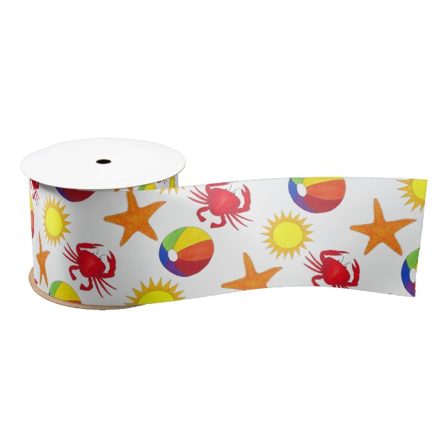 Ruban En Satin Starfish Crab Beachball Summer Sunshine Beach (Bobine)