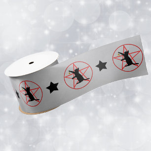 Ruban En Satin Stars de chat noir Pentagrammes rouges en cercles 