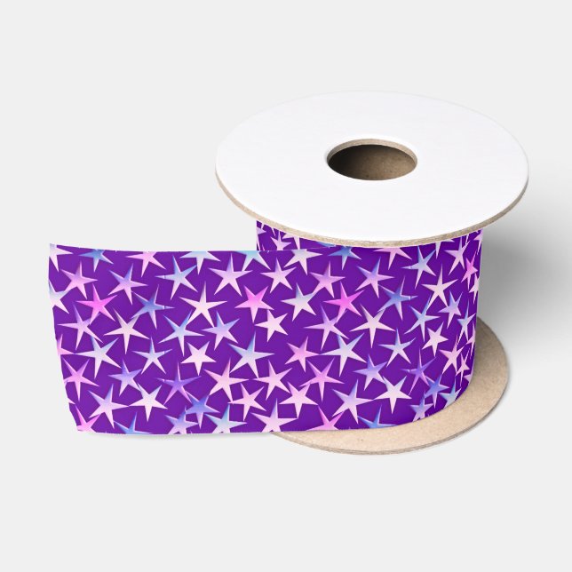 Ruban En Satin Stars texturés satinés Lavande sur violet (Bobine)