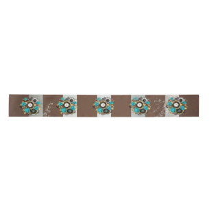 Ruban En Satin Steampunk Clock and Turquoise Roses on Striped