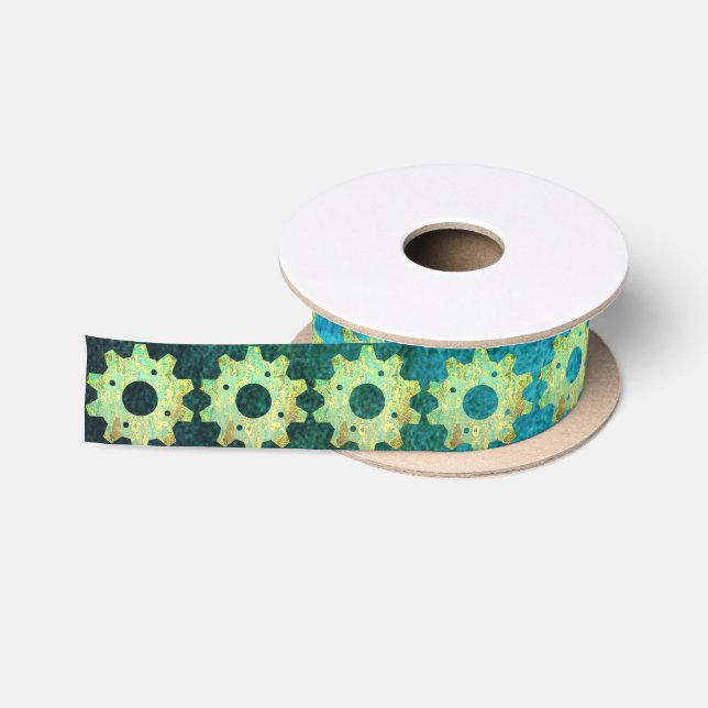 Ruban En Satin Steampunk Verdigris Rousty Cogwheel (Bobine)