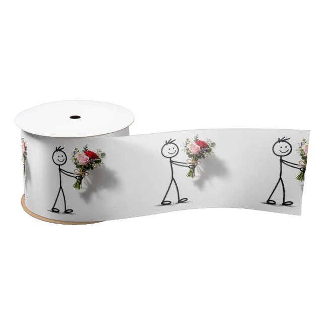 Ruban En Satin Stickman avec bouquet de roses (Bobine)