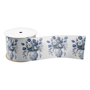 Ruban En Satin Style bleu et blanc Delft bouquet de tulipe design