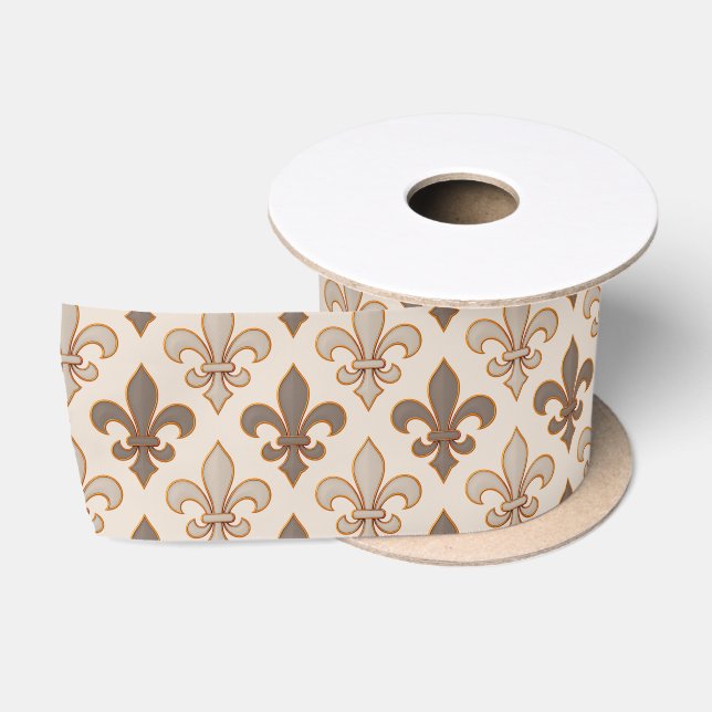Ruban En Satin Style Fleur-de-lis Royale Terre Neutre  (Bobine)
