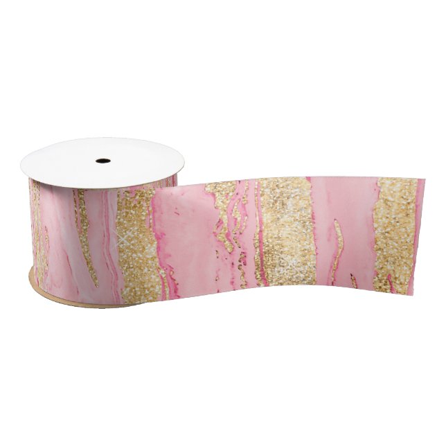 Ruban En Satin Stylish Pink Gold Abstract Marble Liquid Paint (Bobine)