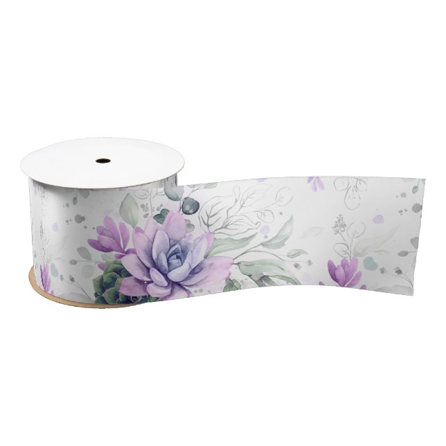 Ruban En Satin Succulentes Élégantes Botaniques Argentées (Bobine)