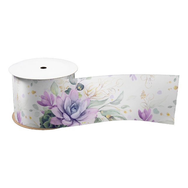 Ruban En Satin Succulentes feuilles dorées verdure Élégant Botani (Bobine)