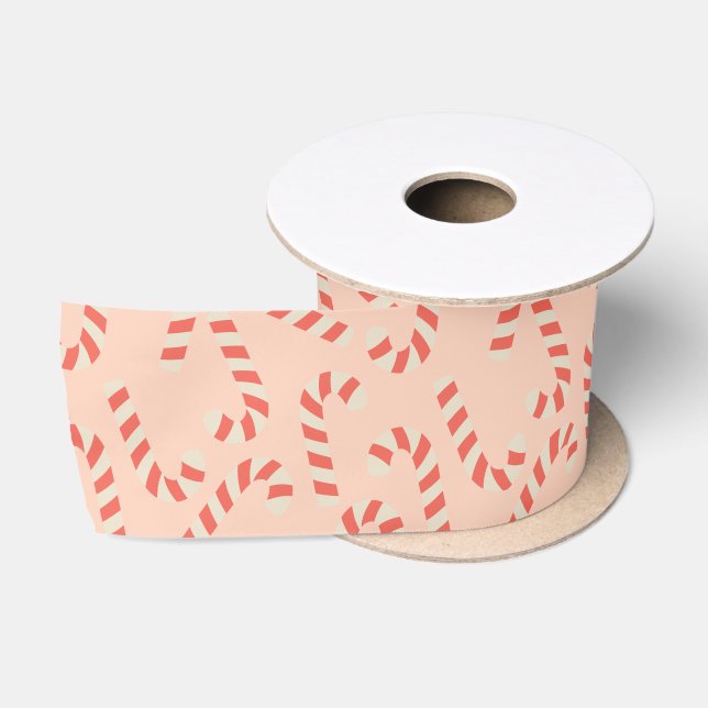 Ruban En Satin Sucres de canne de Noël roses Peachy (Bobine)