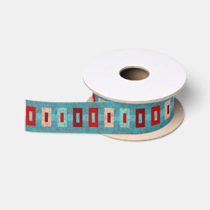 Ruban En Satin Sud-Ouest Mesas Rétro Ambiance Turquoise & Rouge