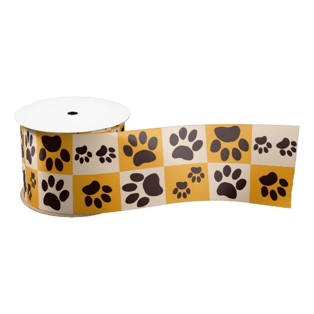 Ruban En Satin Sunny Cat Paw Print Checkerboard (Bobine)