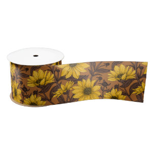 Ruban En Satin Sunroot, tournesol sauvage en jaune et marron