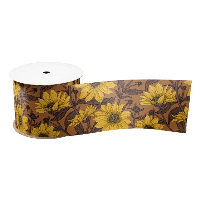 Ruban En Satin Sunroot, tournesol sauvage en jaune et marron (Bobine)