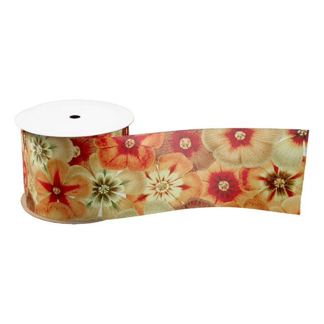 Ruban En Satin Super Retro Orange Hippie Fleurs Motif (Bobine)