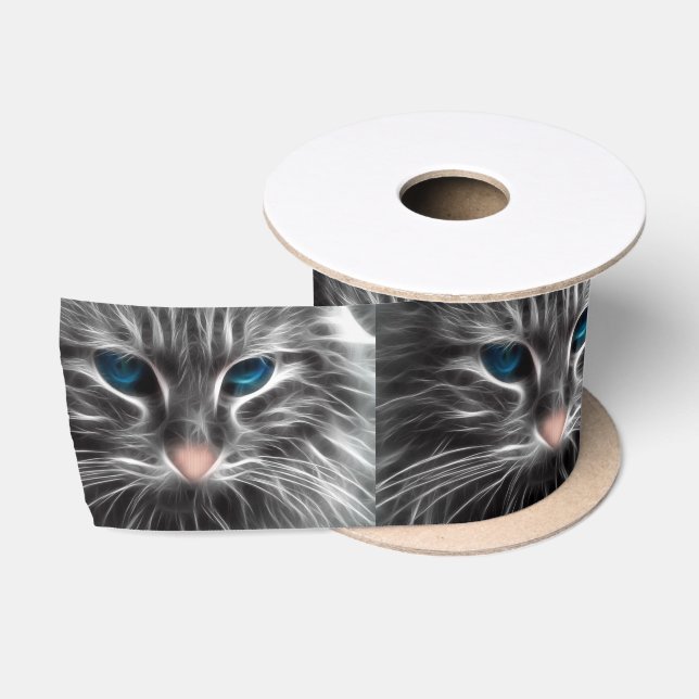 Ruban En Satin Superbe visage de chat aux yeux bleus (Bobine)