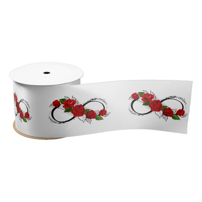 Ruban En Satin Symbole d'infini avec roses rouges (Bobine)