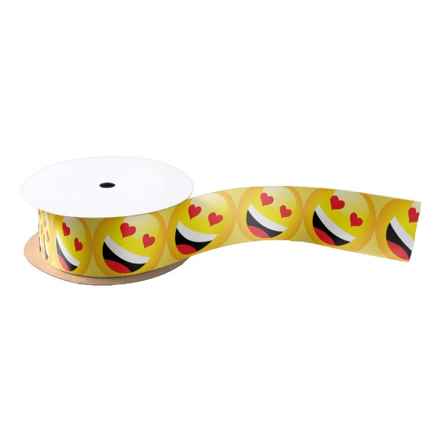 Ruban En Satin Symbole Emoji Jaune Icône Happy Face Motif (Bobine)