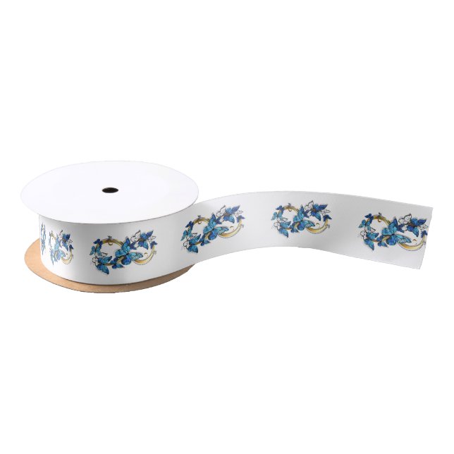 Ruban En Satin Symbole infini de papillons Morpho bleus (Bobine)