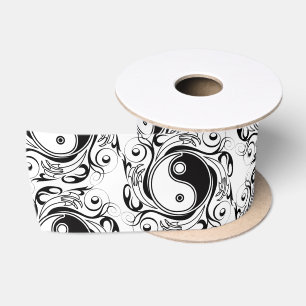 Ruban En Satin Symbole Yin & Yang style de tatouage noir et blanc