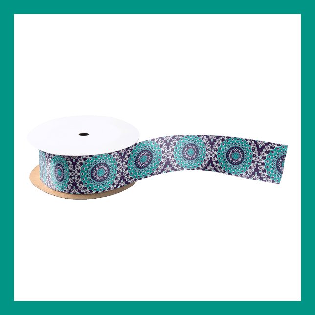 Ruban En Satin Symétrie géométrique turquoise et violette Mandala (Créateur téléchargé)