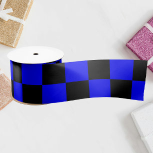 Ruban En Satin Tableau de À damiers noir bleu néon et noir Vintag