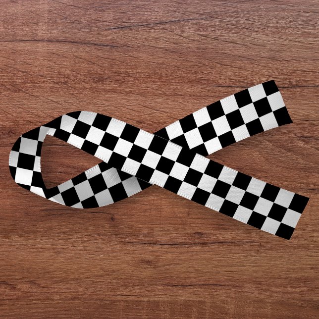 Ruban En Satin Tableau de contrôle blanc et noir (Checkerboard White & Black Satin Ribbon
)
