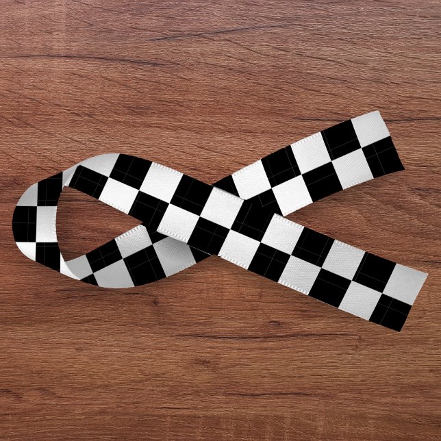Ruban En Satin Tableau de contrôle noir et blanc (Checkerboard Black & White Satin Ribbon
)