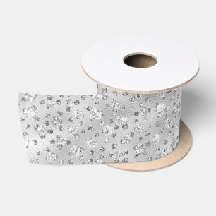 Ruban En Satin Taches de léopard gris argenté fausses paillettes