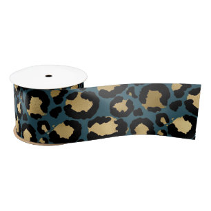 Ruban En Satin Taches de léopard Luxueuses Sombre Bleu Glam Sauva