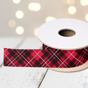 Ruban En Satin Tartan à carreaux de Noël Rouge rustique de Fêtes