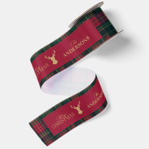 Ruban En Satin Tartan à carreaux élégant Joyeux Noël Nom de famil