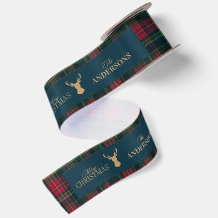 Ruban En Satin Tartan élégant à carreaux Joyeux Noël Nom de famil