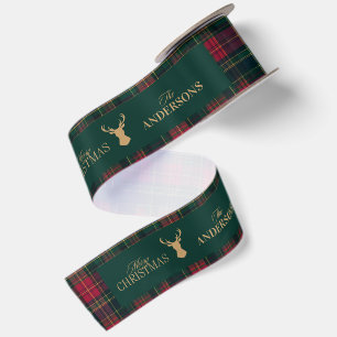 Ruban En Satin Tartan Élégant Plaid Joyeux Noël Nom de Famille