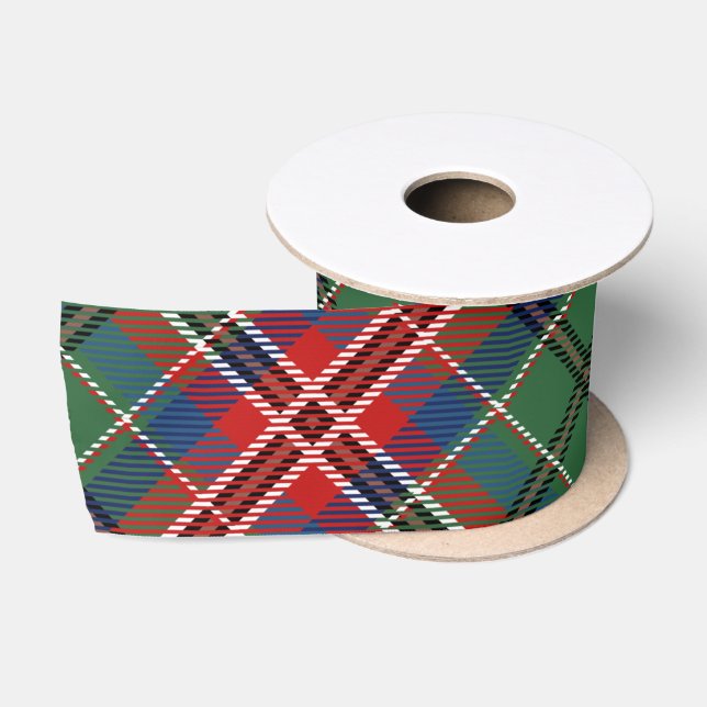 Ruban En Satin Tartan Plaid Rustique Vert Rouge MacCulloch (Bobine)