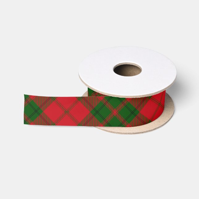 Ruban En Satin Tartan rouge rustique et vert plaid (Bobine)