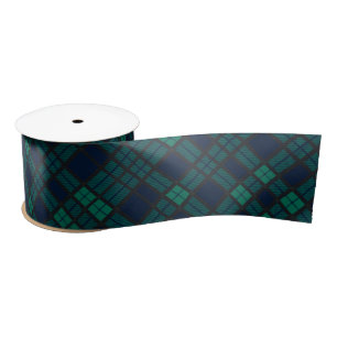 Ruban En Satin Tartan Rustique Plaid noir vert chèque