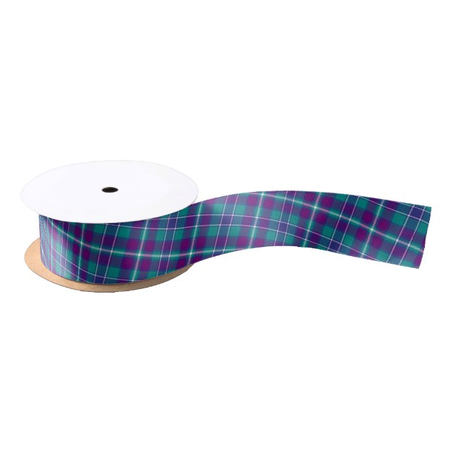 Ruban En Satin Tartan vert de mer, violet et bleu (Bobine)