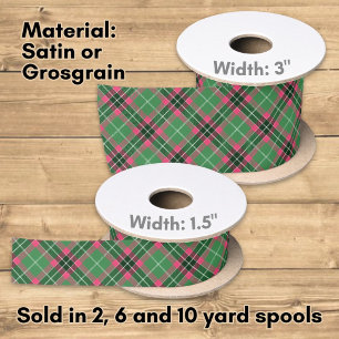 Ruban En Satin Tartan vert et rose